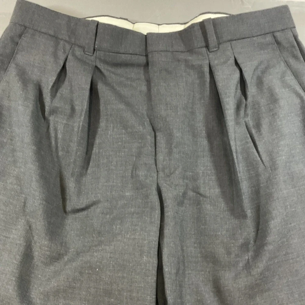 LL Bean Wool Dress Pants 35 Gray Pleated Classic Fit Cuffed Business Career Slac